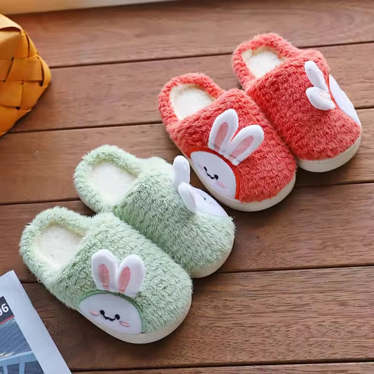 New children's home autumn and winter slippers boys and girls cute rabbit warm home shoes soft bottom warm indoor slippers