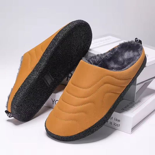 New Men Warm Cotton Slippers Winter Home Plush Shoes Waterproof Couple Thick Sole Warm Fur Slides Outdoor BareFoot Casual Shoes